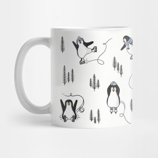 Cute Winter Iceskating Penguins Pattern Digital Illustration Mug